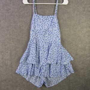 Shein Frenchy Dress Womens Large Blue White Floral Tiered Ruffle Mini Summer NWT
